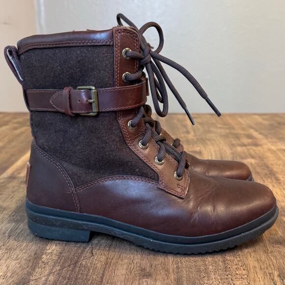 UGG Kesey Boot Leather Lace Up Shearling Lined Waterproof Chestnut Brown Size 7 - Picture 2 of 10